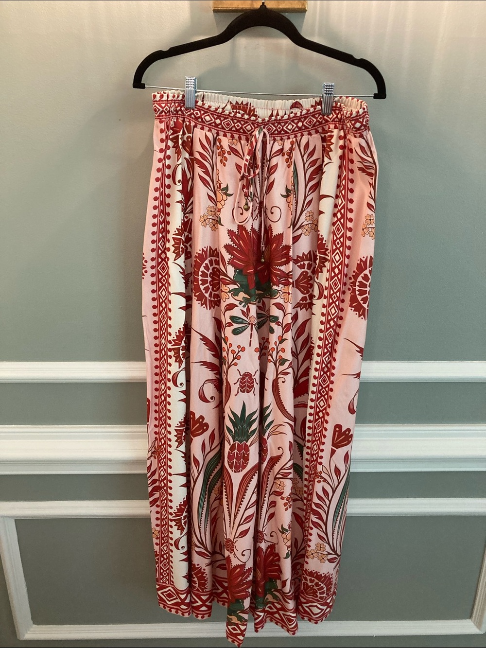 FARM Rio Pink and Red Floral Wide-Leg Pants